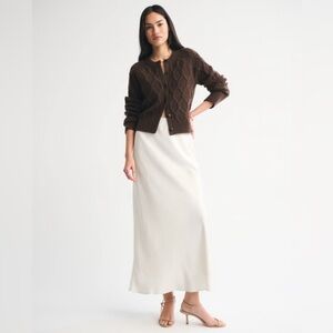 Abercrombie & Fitch NWT High Rise Satin Maxi Skirt Medium Cream/Ivory